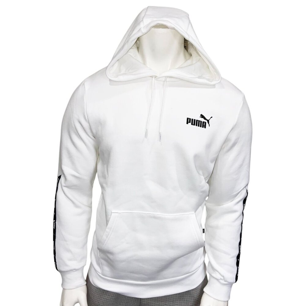 NWT PUMA MSRP $66.99 ESS TAPE LOGO MEN'S WHITE LONG SLEEVE HOODIE SWEATSHIRT